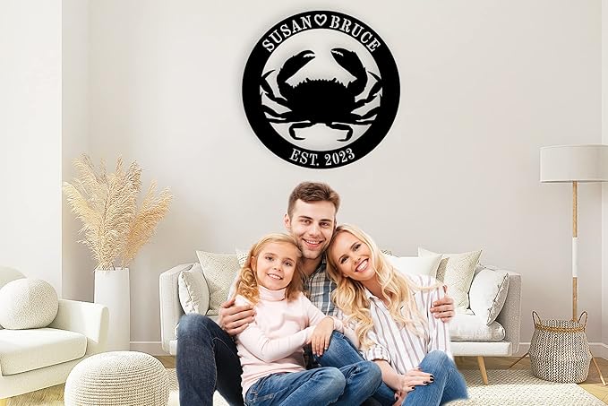 Personalized Metal Beach Crab Sign Custom Metal Crab Sign