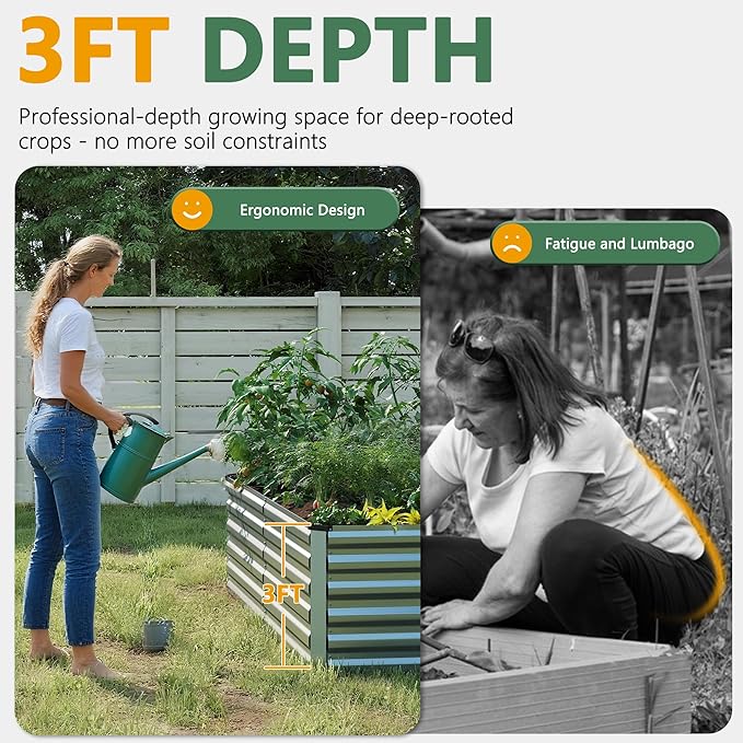 FOOWIN 2pcs 6x3x3ft Galvanized Raised Garden Bed, Planter Raised Garden Boxes Outdoor, Large Metal Raised Beds for Gardening, Garden Bed for Vegetables, Flowers, Herb, Silver