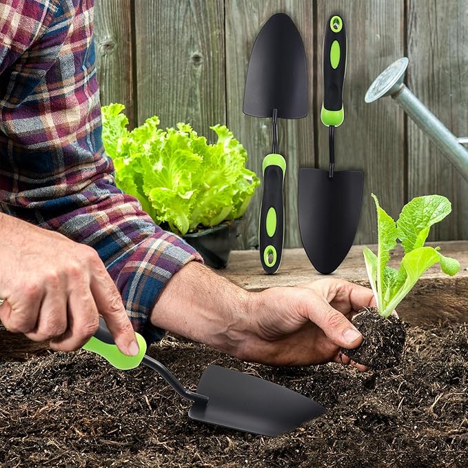 30 Pcs Garden Shovel Aluminum Alloy Heavy Duty Trowel Small Digging Shovels Metal Hand Trowel Spade with Soft Handle for Garden Lawn Yard Planting Tool (Shovel with Ruler,Green)