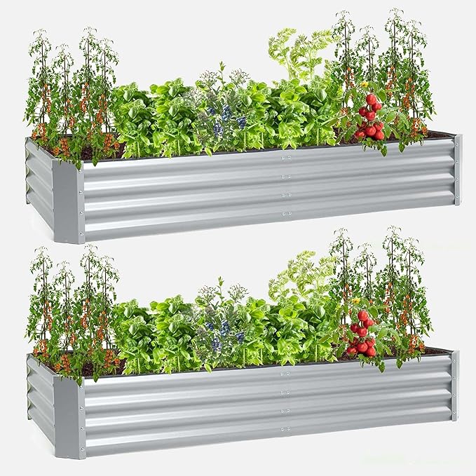 porayhut 6'x3' Raised Garden Bed Pack of 2,Kit Easy Set-up Planter Box for Vegetable Fruit,Metal Galvanized Large Size Raised Bed