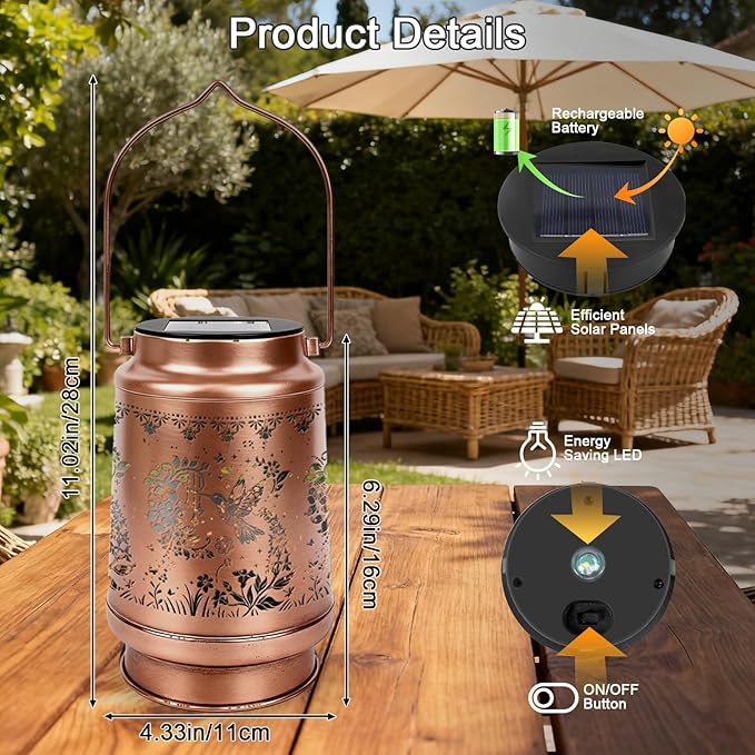 Hummingbird Solar Lanterns Outdoor Waterproof - Wxiben Hummingbird Gifts for Women Mom Grandma, Birthday Christmas Mother's Day Housewarming Gifts, Humming Bird Decor Solar Lights for Tabletop Lawn