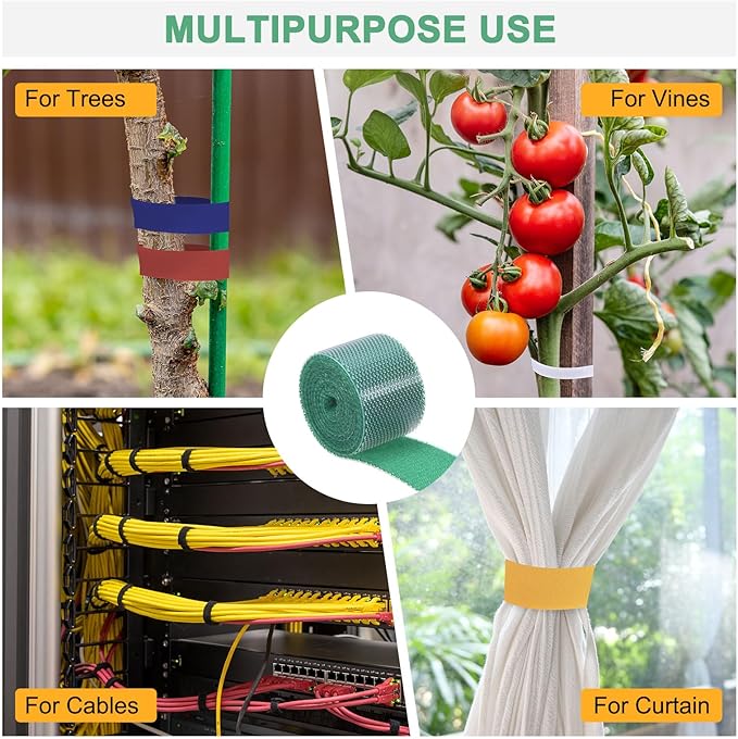 3-Roll Garden Plant Tape, 33 ft x 0.6 in Garden Hook and Loop Plant Ties Multi-Purpose Use Adjustable and Reusable Twist Wire Tape for Plants/Flowers/Vines [Green]