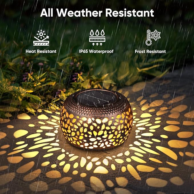 Solar Lanterns Outdoor Waterproof Decor: 2 Pack Red Copper Hollow Out Retro Metal Solar Lights - Unique Gardening Gifts for Women Mom - Outside Patio Porch Yard Tabletop Decorations 2 Lighting Modes