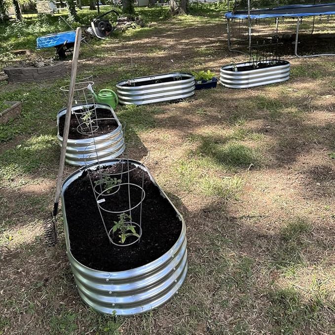 4-Pack 4 * 2 * 1FT Raised Garden Bed Kits, Outdoor Oval Metal Galvanized Ground Planter Garden Boxes for Planting Plants Vegetables Flowers Herbs Fruits, Silver
