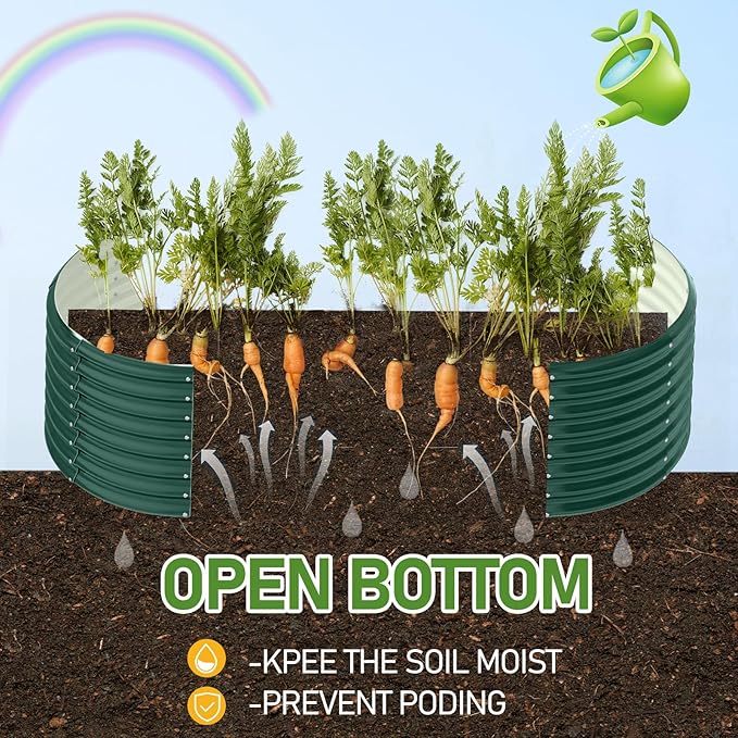 VINGLI 8x4x2ft Galvanized Raised Garden Beds, Oval Planter Boxes Outdoor, Raised Garden Bed for Gardening, Easy Assembly Planter Boxes for Vegetables (Green)