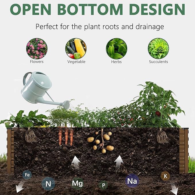 FOOWIN 4pcs 6x3x2ft Galvanized Raised Garden Bed, Planter Raised Garden Boxes Outdoor, Large Metal Raised Beds for Gardening, Garden Bed for Vegetables, Flowers, Herb,269 Gallon Capacity, Brown