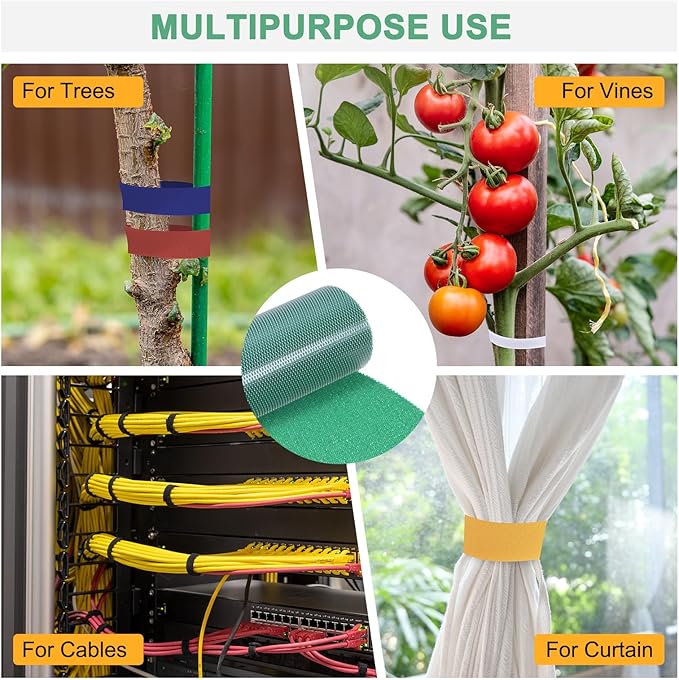 1-Roll Garden Plant Tape, 16 ft x 2 in Garden Hook and Loop Plant Ties Multi-Purpose Use Adjustable and Reusable Twist Wire Tape for Plants/Flowers/Vines [Green]