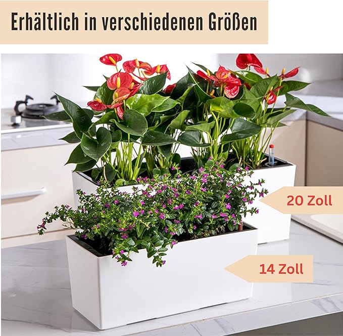 LaLaGreen Wall Planter for Outdoor (2 Pack, 20 Inch) White Self Watering Rectangular Window Boxes Planters to Attach to House with Bracket, Country Vertical Plant Wall Holder Indoor Garden Minimalist