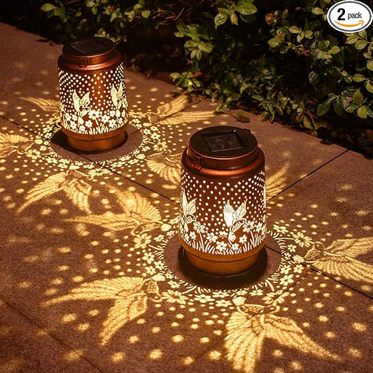 2 Pack Hummingbird Birthday Gifts for Women Mom Grandma Solar Lanterns Outdoor Waterproof Garden Decor Hanging LED Decorative Light for Patio Yard Lawn Gardening Gifts