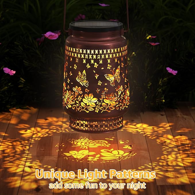 FUYO Solar Lanterns Outdoor Waterproof, Butterfly Metal Hanging Solar Lights Outside Decorative for Backyard Patio Yard Pathway Porch, Garden Decor Birthday Gifts for Women Mom Grandma