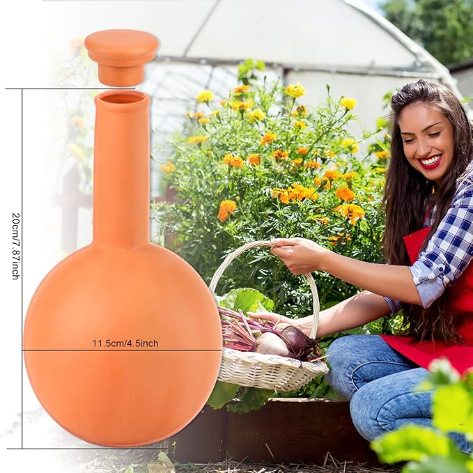 30 Oz Ollas Terracotta Watering Pots Large, Plant Watering Globes, Self-Watering Device, Terracotta Clay Watering Pot with Lid, Refill 2 Week Auto Irrigation System for Indoor & Outdoor Plant(2 Packs)