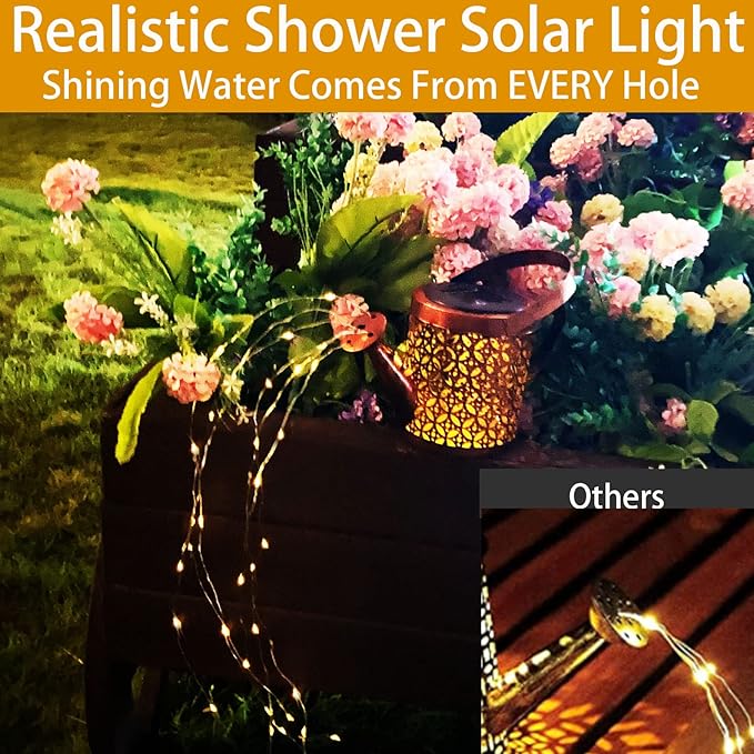 Solar Lanterns Outdoor Waterproof,Metal Watering Can Garden Decor Ornaments,Hanging Yard Art Lights,Outside Patio Decorations,Gardening Birthday Gifts for Mom Grandma Women,with Hook, Large