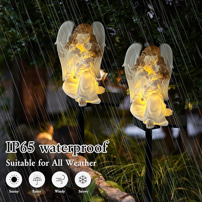 Solar Garden Angel Lights, Waterproof Outdoor Garden Angels Statue Decorations Solar Lights for Cemetery Gravesite Grave Outside Yard Patio Lawn Porch (Mother Angel)