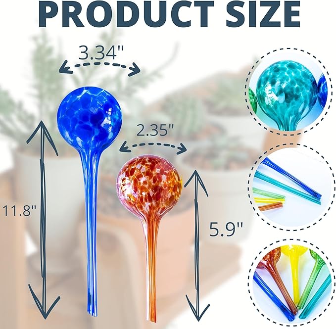 2 Large 3 Small Glass Plant Watering Globes - Plant Watering Devices - Plant Watering Bulbs - Self Watering Spikes - Self Watering Planter Insert - Free Moisture Meter Cotswold Homeware