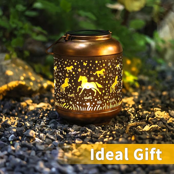 Horse Solar Lanterns Outdoor Waterproof,Horse Garden Decor Birthday Gifts for Women Men Mom Hanging Solar Lights Metal Decoration Outside for Yard，Porch, Patio, Pathway, Landscape, Backyard