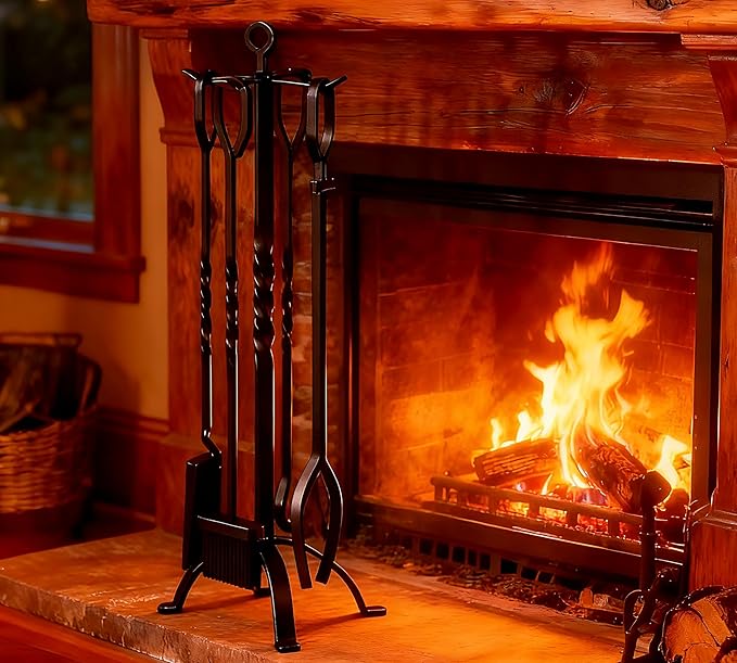 Fire Beauty 5 Pieces Fireplace Tools Sets Fireplace Accessories Tools Holder with Handles Tools for Indoor Fireplace Decor Outdoor Fire Pit Modern Tool(Black)