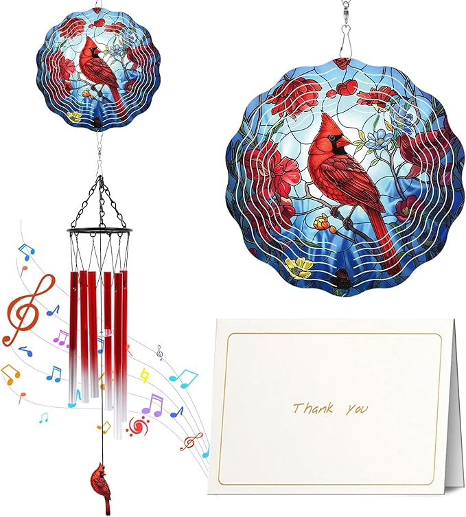 Cardinal Wind Chimes with Wind Spinner Gifts for Women, Cardinal Hanging Wind Spinners Outdoor Gifts for Mom Grandma, Windchimes Outdoor Xmas Decor for Yard Garden Christmas