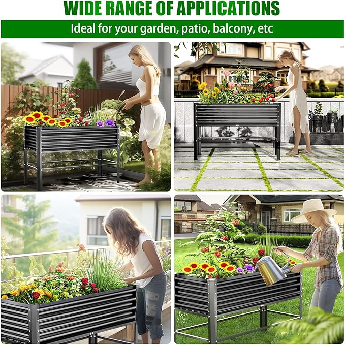 Doniks 2PCS Raised Garden Bed with Legs, 48×24×32in Large Outdoor Metal Galvanized Garden Planting Box,600lb Capacity for Vegetables Lawn Green Flowers, Fruits, Terrace