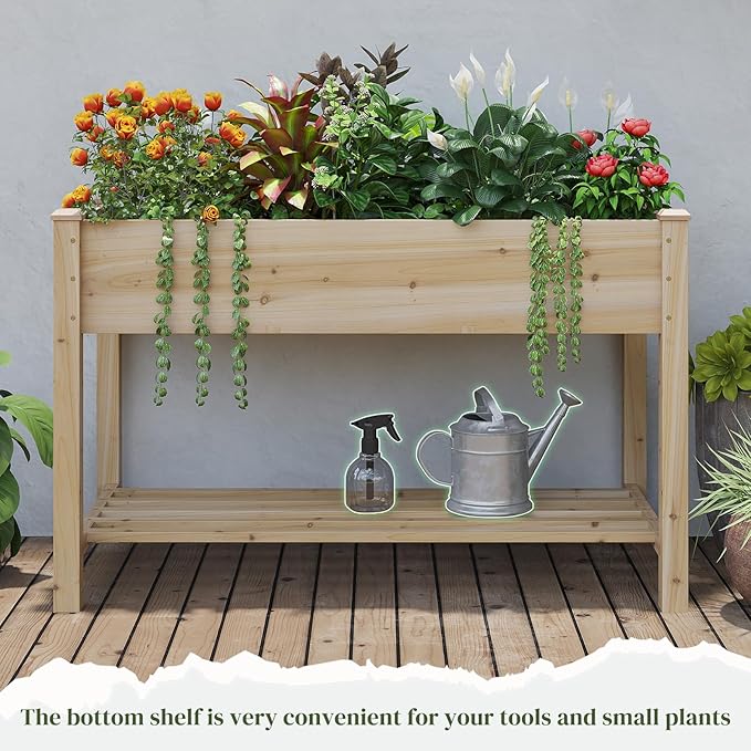 Wooden Raised Garden Bed ，Planter Box with Legs, Wooden Planter -Grow Herbs and Vegetables Outdoors – Naturally Rot-Resistant - Unmatched Strength Lasts Years (Natural-M)