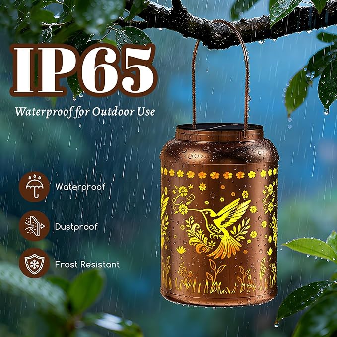 Christmas Present, Solar Lanterns Outdoor Waterproof, Garden Decor Gifts for Women Mom Grandma, Outdoor Hanging Lantern Solar Lights, Metal Decorative Light for Yard, Patio, Backyard, Porch, 1 Pack