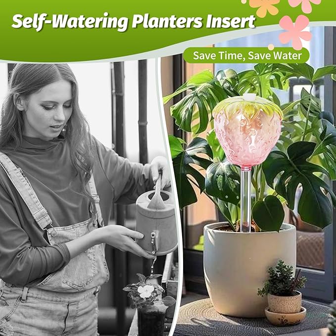Plant Watering Globes, 2pcs Self Watering Planter Insert, Glass Watering Bulbs for Indoor Outdoor Plants, Mushroom Top-Fill Plant Watering Devices for Travel Vacation While Away