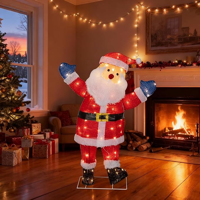 Lighted Christmas Santa Claus Outdoor Decorations, Christmas Standing Santa Claus 3D Super Large Lighted Holiday Displays Family Set Decoration Outdoor Indoor Yard