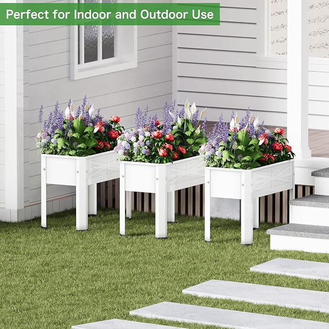 Raised Garden Bed with Detachable Legs Elevated Metal Planter Box for Growing Fresh Herbs Vegetables Flowers Succulents&Other Plants for Outdoor Backyard Patio (White)