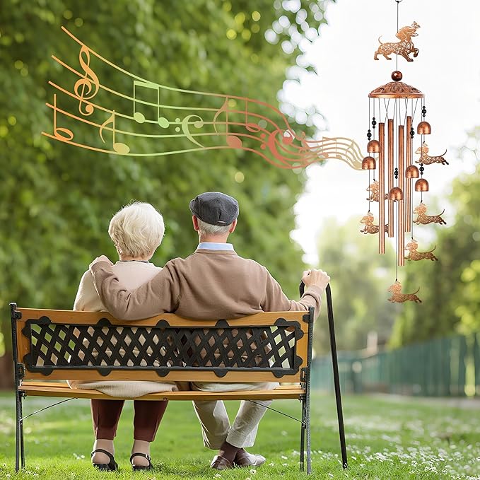 Dachshund Wind Chimes for Outside, Wiener Dog Gifts for Women Men Metal Windchimes Outdoors, Floral Butterfly Dog Design Home Garden Patio Yard Decor