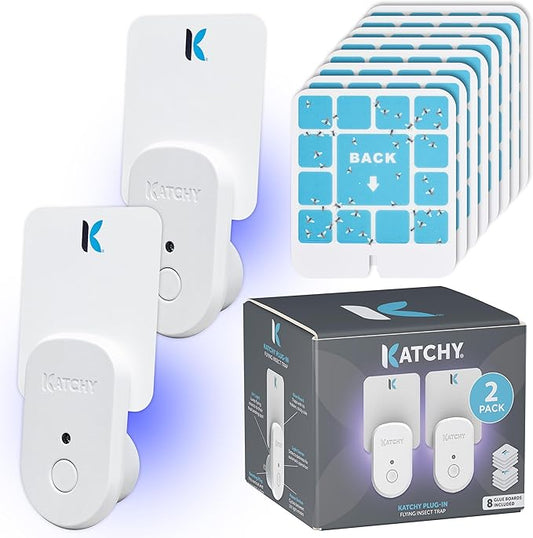 Katchy Plug-in Fly Trap Indoor – Blue Light Bug Catcher for Mosquito, Gnat, Fruit Fly & Small Moth – Chemical-Free & Eco-Friendly – All Indoor Areas: Kitchen, Living Room & Plants (2 Pack)
