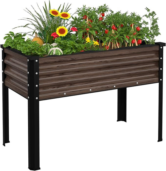 MUPATER 48" L x 24" W x 32" H Galvanized Steel Raised Garden Bed, Large Metal Elevated Raised Planter Box with Legs & Detachable Black Liner for Backyard, Garden, Balcony, Rustic