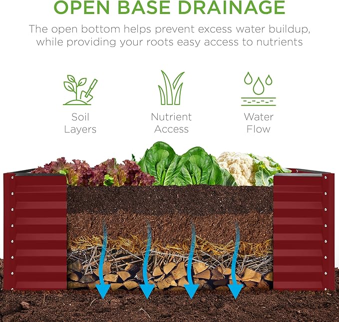 Best Choice Products 4x2x2ft Outdoor Metal Raised Garden Bed, Deep Root Planter Box for Vegetables, Flowers, Herbs w/ 119 Gallon Capacity - Royal Red