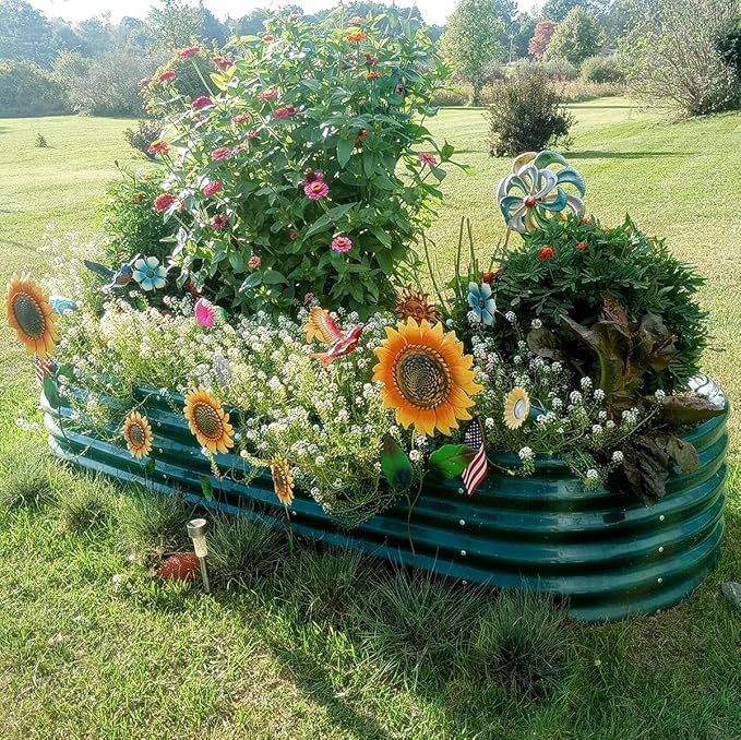 6 Pack 8x3x1.5FT Galvanized Raised Garden Bed Kit Oval Metal Ground Planter Box Outdoor Bottomless Planter Raised Beds for Vegetables Flowers Herbs Fruits, Green