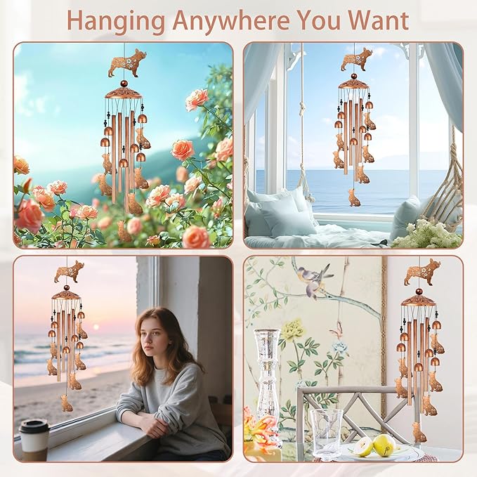 French Bulldog Wind Chimes for Outside, Bulldog Gifts for Women Men Metal Windchimes Outdoors, Dog Home Garden Patio Yard Decor