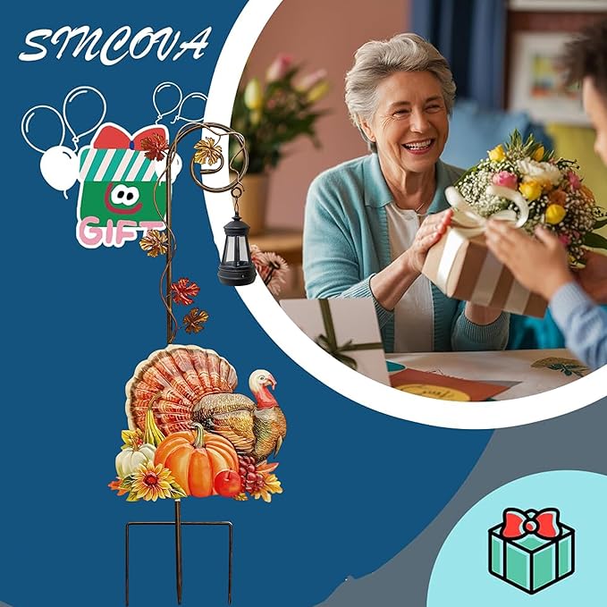 Thanksgiving Turkey Decorations Outdoor,Solar Turkey Garden Stakes,Autumn Fall Decor Yard Stake for Outdoor Garden Lawn Patio