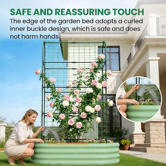 SUNYRISY 2Pack Galvanized Raised Garden Bed with 71in Arch Trellis for Climbing Plants, Outdoor Planter Box with Climbing Net for Gardening Flowers Vegetables Fruits Herbs, Green