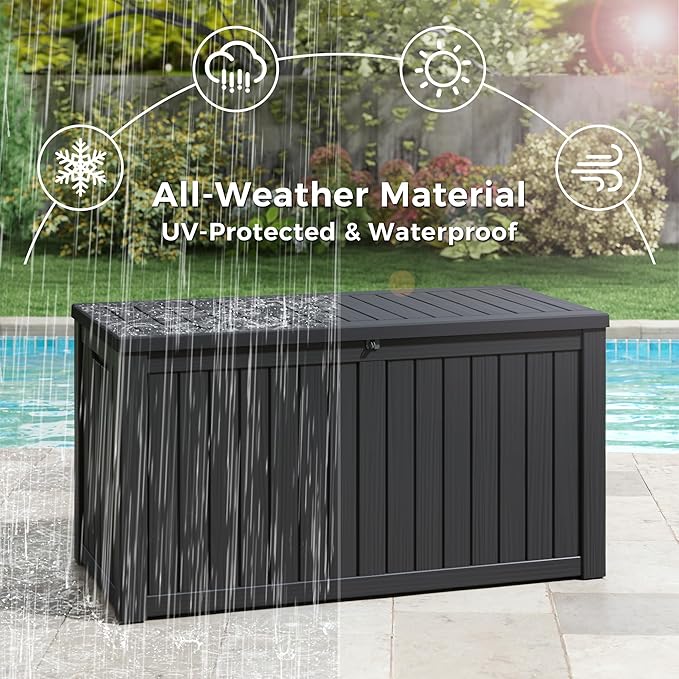 NBYSGO Outdoor Storage Box, Resin Deck Boxes Indoor and outdoor, Waterproof Storage Box Lockable Lid (Black, 160 Gallon)