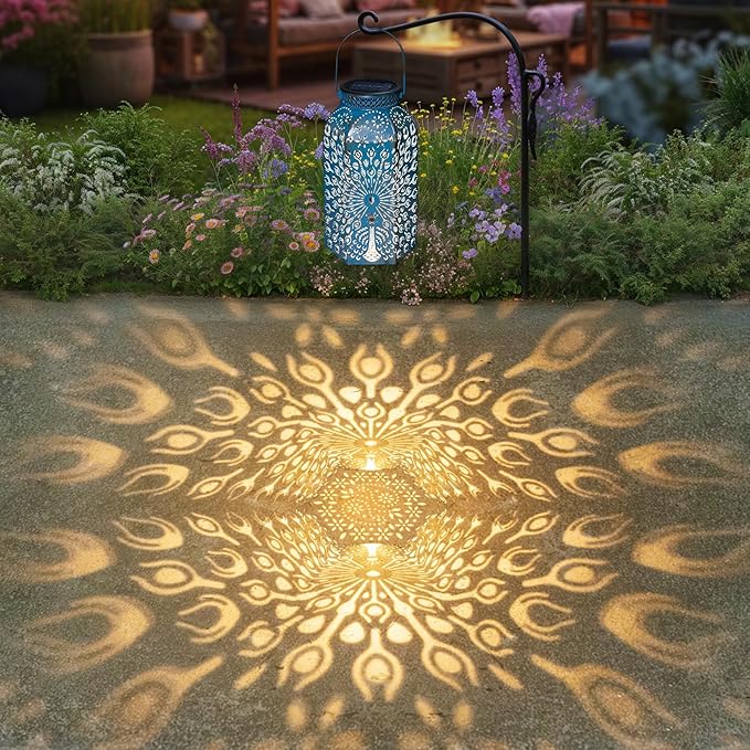 Christmas Gifts for Women Solar Lanterns Outdoor Waterproof Peacock Garden Gifts Mom, Big Solar Lights, Garden Decor, Yard Art, Mothers' Day Birthday Gifts Grandma Grandpa(2Pack, Blue Gold
