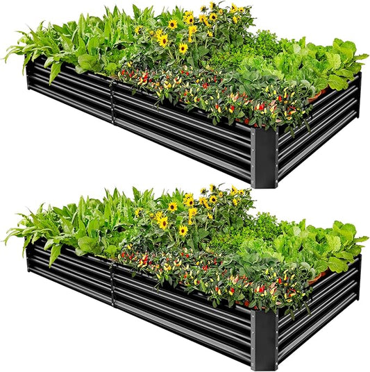 Land Guard 2 Pack 8×4×1ft Galvanized Metal Raised Garden Bed, Metal Planter Kit Box Outdoor for Deep-Rooted Vegetables, Flowers, Green and Herbs (Gray)