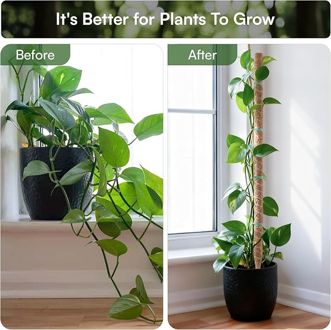 2 Pack 28'' Bendable Moss Pole Monstera Plant Support for Indoor Climbing Plants, Tall Plant Stick Support Stake for Potted Plants, Pothos, Philodendron