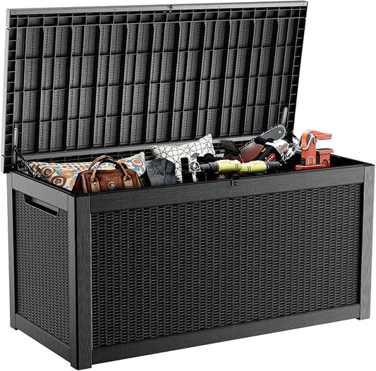 EasyUp 320 Gallon Deck Boxes Waterproof, Outdoor Large Storage Boxes with Lids, Outside Resin Storage Box & Deck Boxes for Patio, Garden Use(Black)