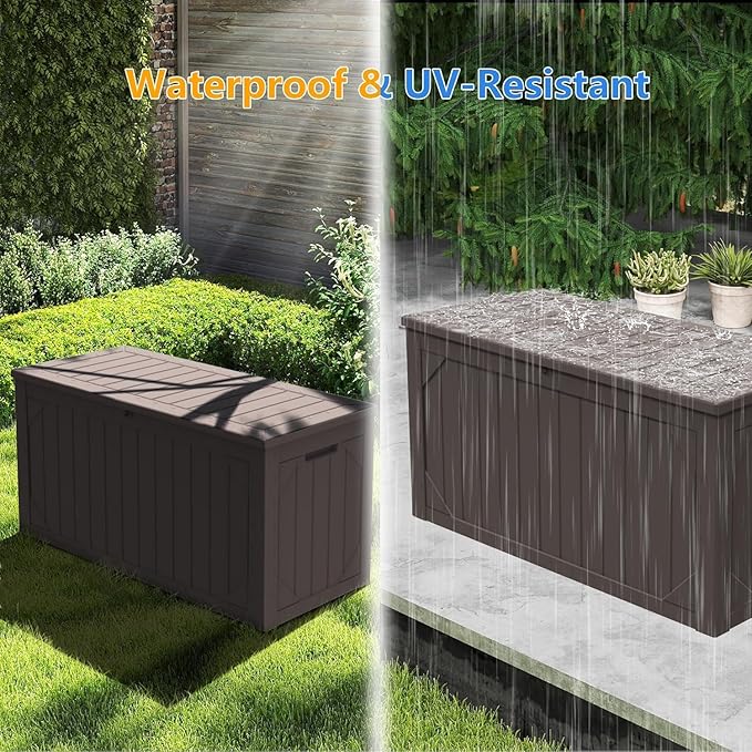 Yardgrace 110 Gallon Resin Deck Box Waterproof Outdoor Storage Box for Patio Furniture Pool Accessories Indoor Storage for Cushion Garden Tools, Brown