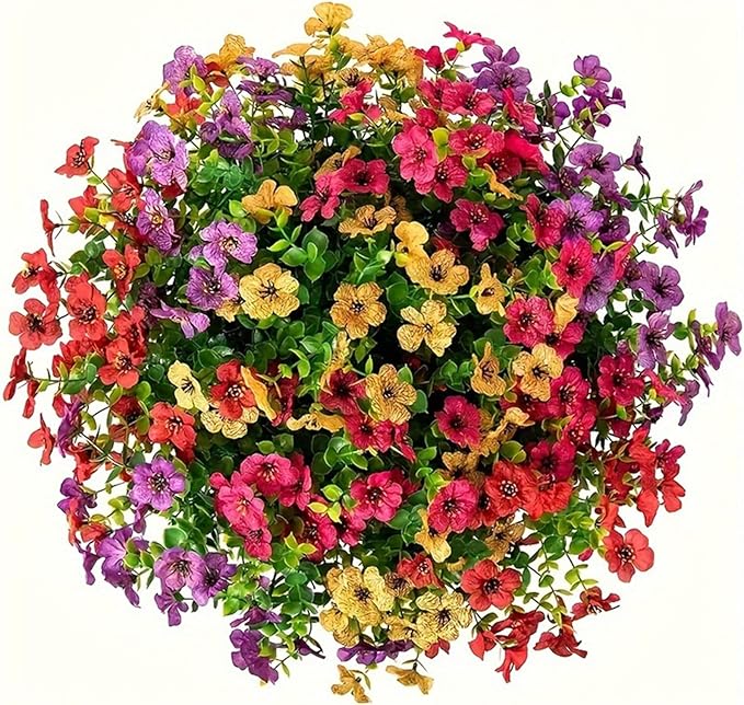 Mkono Artificial Fake Hanging Flowers Plants Basket for Outdoor, Outdoor Christmas Decor Faux Silk Daisy in 10 Inch Hanging Planter for Porch Home Patio Balcony Yard