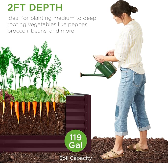 Best Choice Products 4x2x2ft Outdoor Metal Raised Garden Bed, Deep Root Planter Box for Vegetables, Flowers, Herbs w/ 119 Gallon Capacity - Burgundy