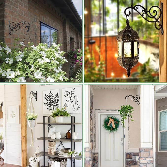 2 Pcs Hanging Plant Bracket 12-Inch, Outdoor Indoor Wall Hook Hanging Plant Brackets, Black Iron Planter Hangers Hooks for Hanging Plant, Bird Feeder, Flower Basket, Lanterns, Wind Chimes, Ornaments