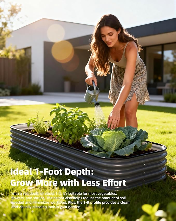 DaisyVibe Raised Garden Bed Kit, Planter Raised Garden Boxes Outdoor, Oval Large Metal Raised Garden Beds for Vegetables Flowers (Green, 6.5ftx2ftx1ft)