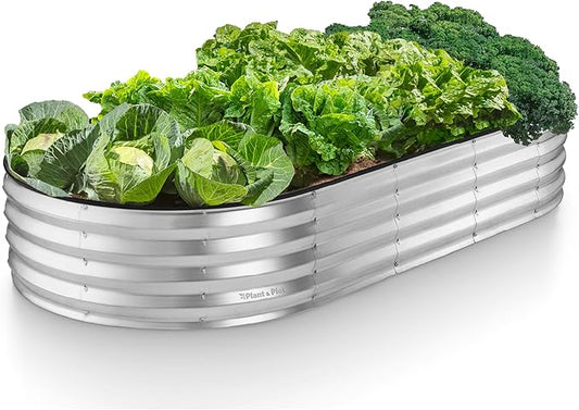 Plant & Plot Galvanized Raised Garden Beds Outdoor // 6×3×1 ft Planter Raised Beds for Gardening, Vegetables, Flowers // Large Metal Garden Box // Patented Tool-Free Design (Silver)