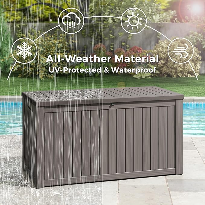 NBYSGO Outdoor Storage Box, Resin Deck Boxes Indoor and outdoor, Waterproof Storage Box Lockable Lid (Grey, 160 Gallon)
