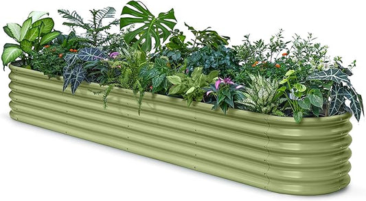 Galvanized Raised Garden Bed 10x2x1.5 | 8x4x1.5 ft, 18" Tall Metal Planter Boxes Outdoor for Herb Vegetable Leafy Green, Modular Raised Flower Bed for Gardening Zn-Al-Mg Coated - Moss Green