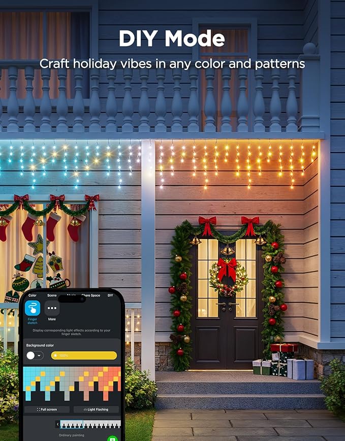 Govee Icicle Lights, Smart RGBIC Christmas Lights for Outside, 33ft with 400 LEDs Icicle Light Outdoor, IP67 Waterproof, Music Sync, Voice Control, 78+ Scene Modes for Christmas Decor