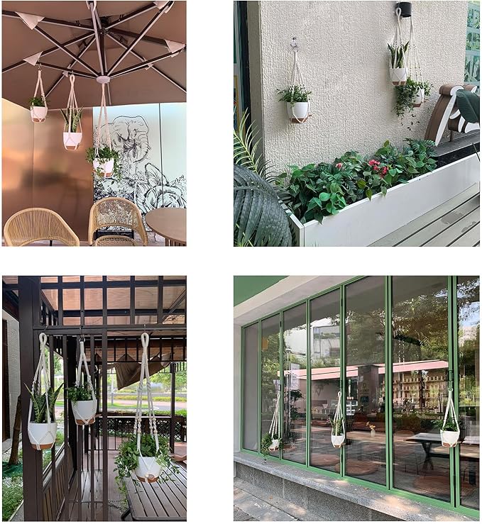 Hanging Planters with Macrame Plant Hangers for Indoor Outdoor Plants,3 Set Hanging Baskets Flower Pots Holders 35‘’/27‘’/21‘’,Self-Watering Pots 7‘’/6‘’/5.5‘’,Boho Home Decor (White)